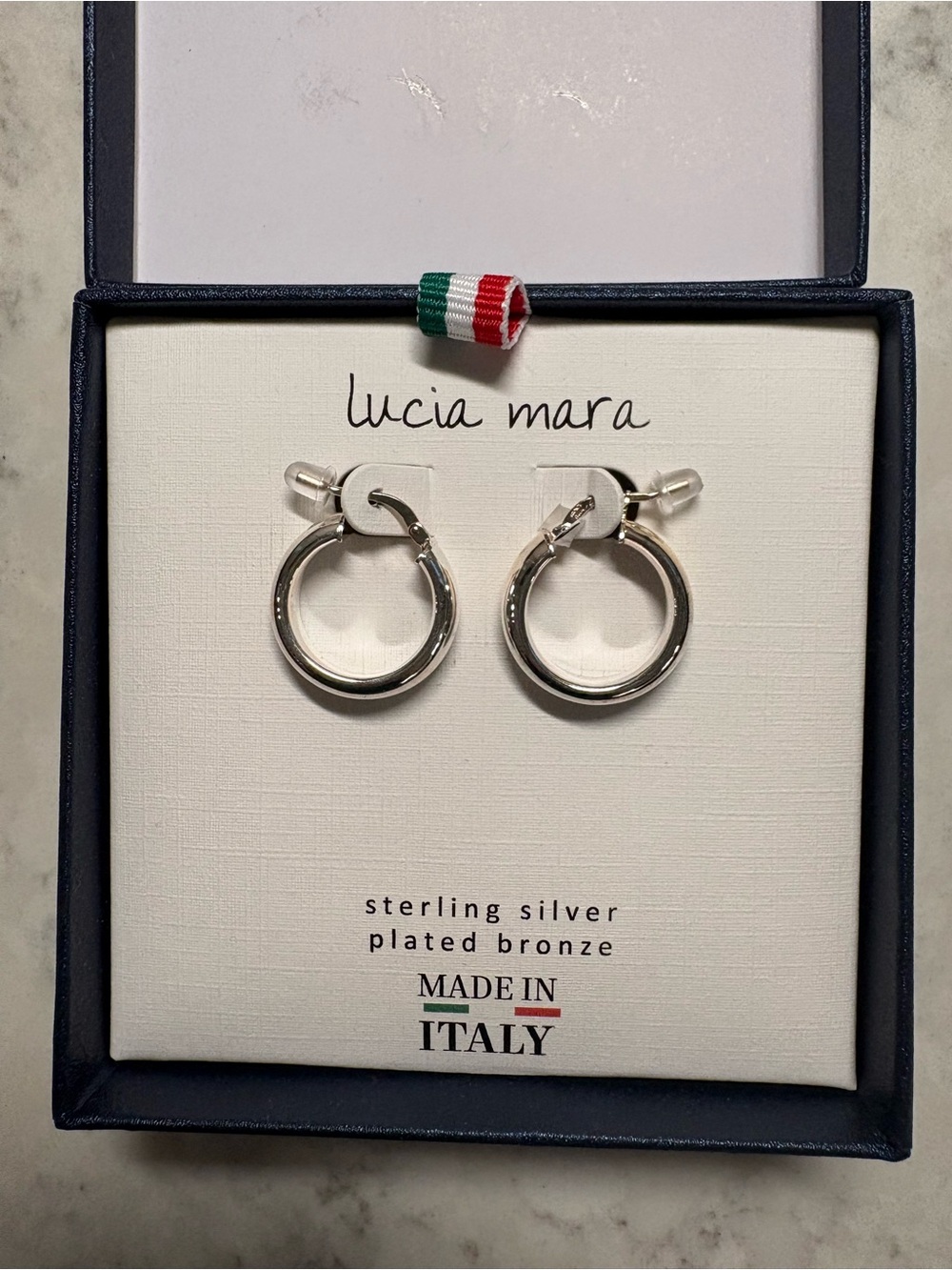 Silver Hoop Earrings - Sterling Silver Plated Bronze, Made in Italy
